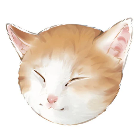A smiling orange and white cat with its eyes closed